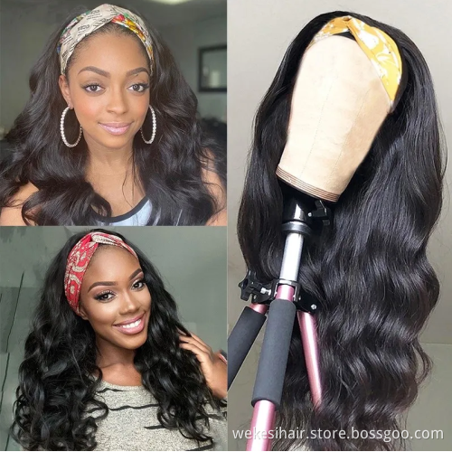 Wholesale Remy Human Hair Headband Wig, Glueless None Lace Headband Wig, Raw Peruvian Hair Headband Wigs For Black Women